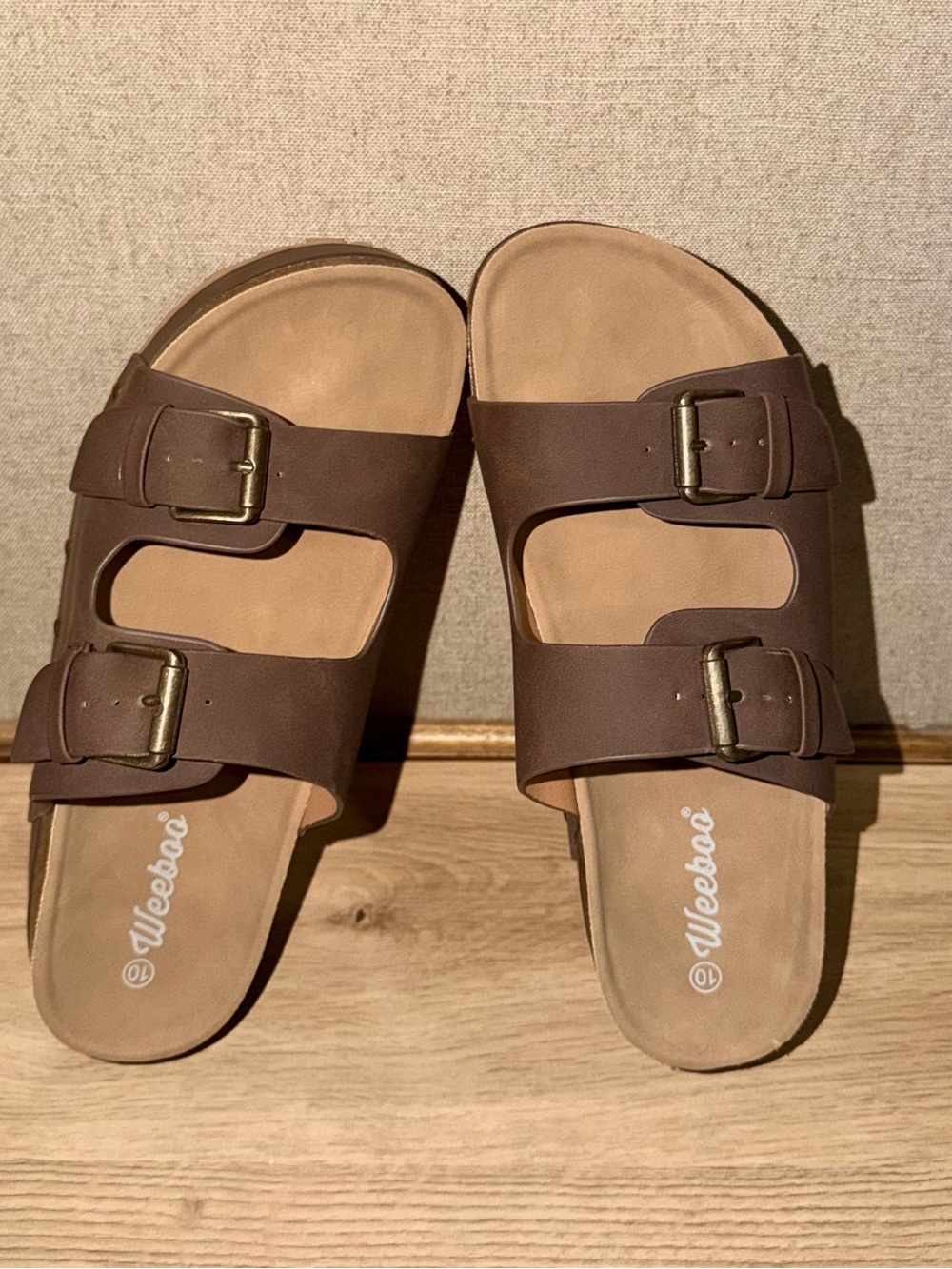 Weeboo Brown Double-Buckle Women's Slide Sandals